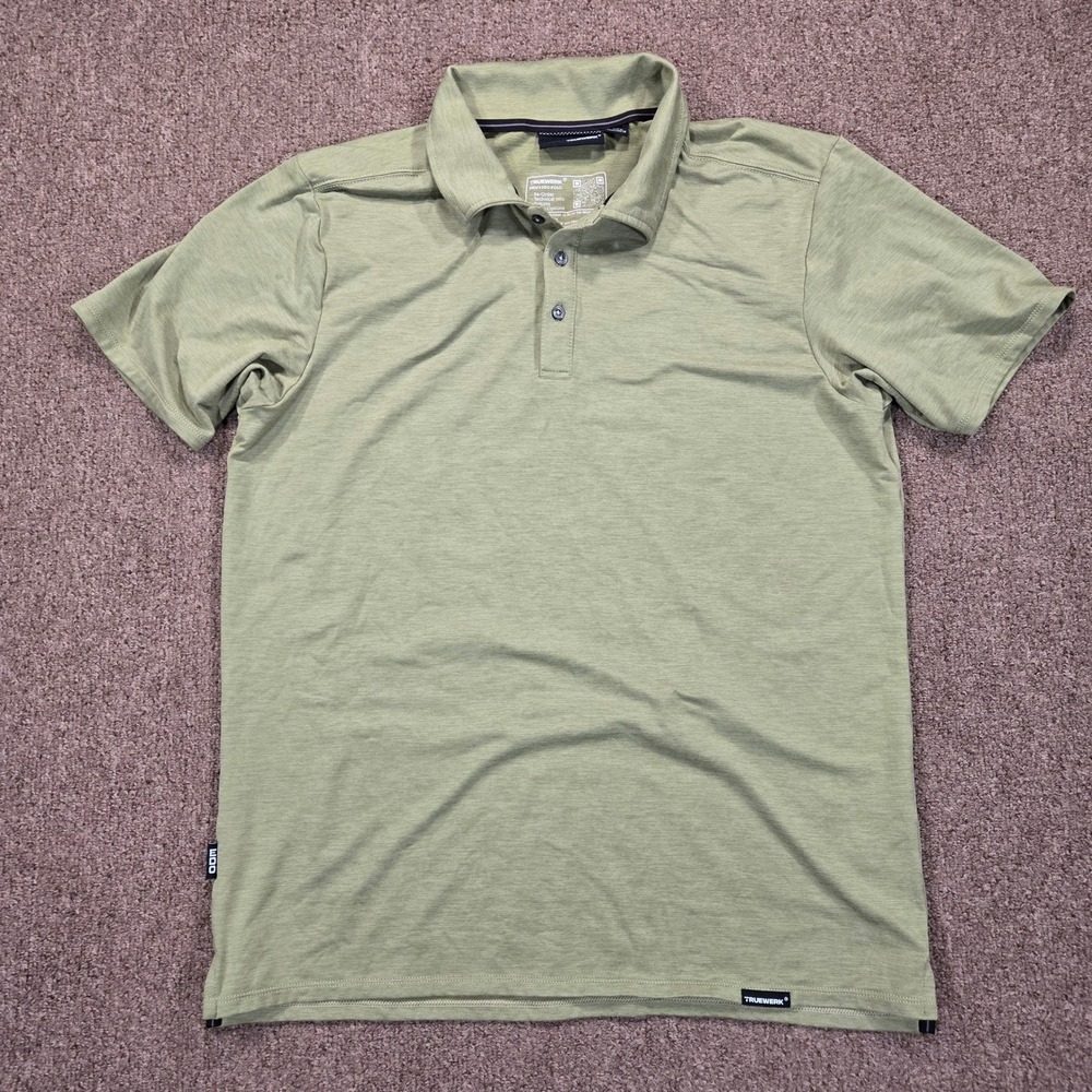 Truewerk Mens Edo Polo Shirt Size Medium Green Short Sleeve Workwear Performance